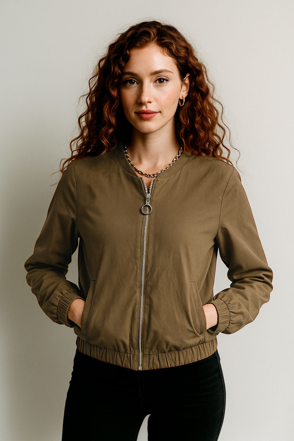 Chamarras Para Mujer Bomber Jacket Corta Q53101 Moka
