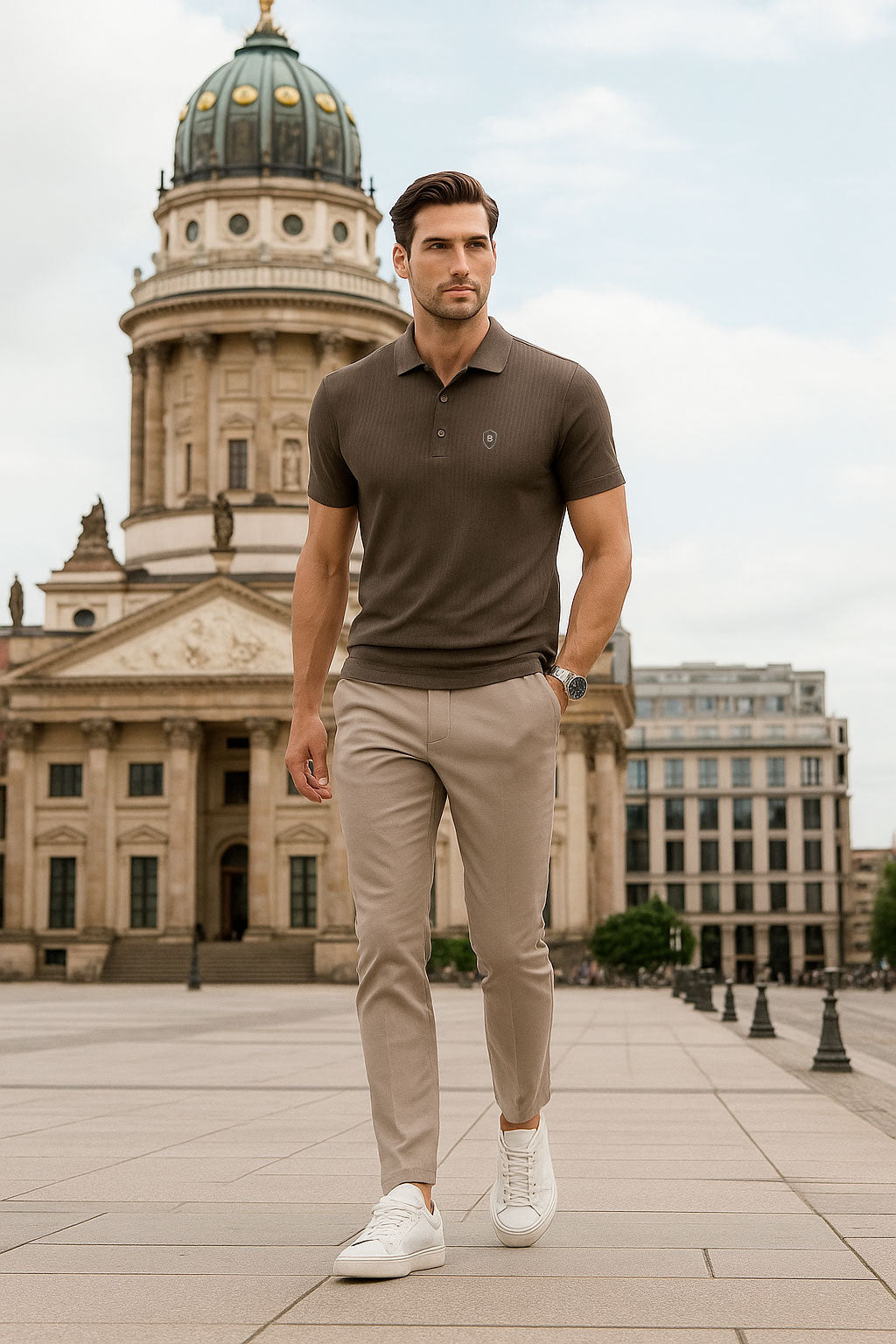 Playeras Polo Para Hombre Premium Con Textura A55404 Cafe