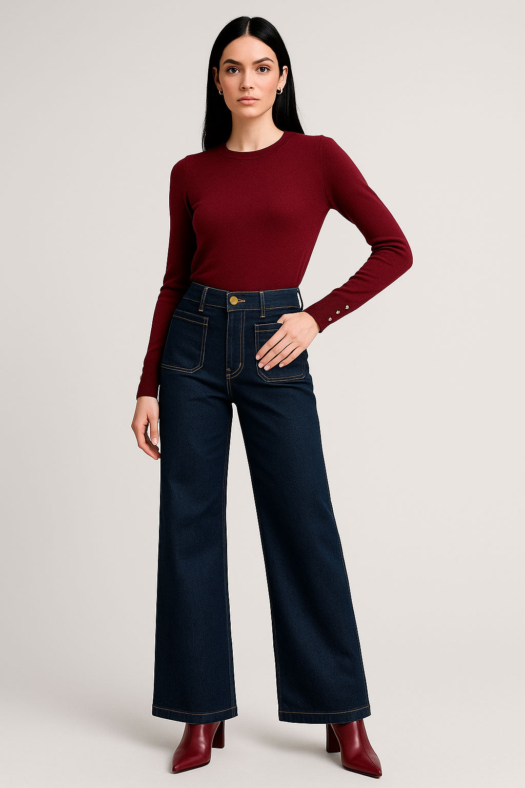 Jeans Para Mujer Pantalón De Mezclilla Wide Leg V53100 Indigo