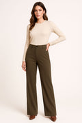 Pantalones Para Mujer Corte Recto Estilo Ejecutivo W53125 Cafe
