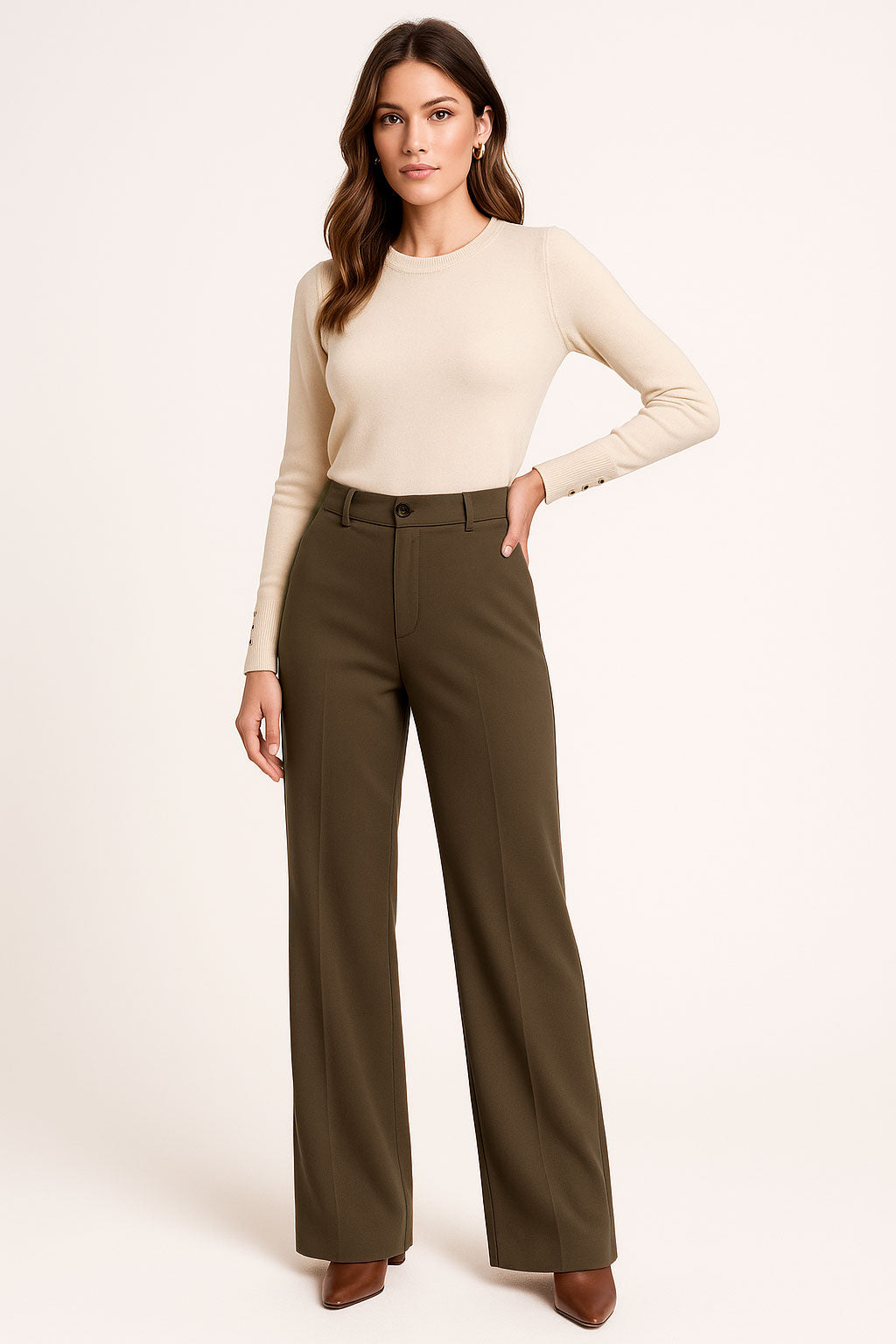 Pantalones Para Mujer Corte Recto Estilo Ejecutivo W53125 Cafe