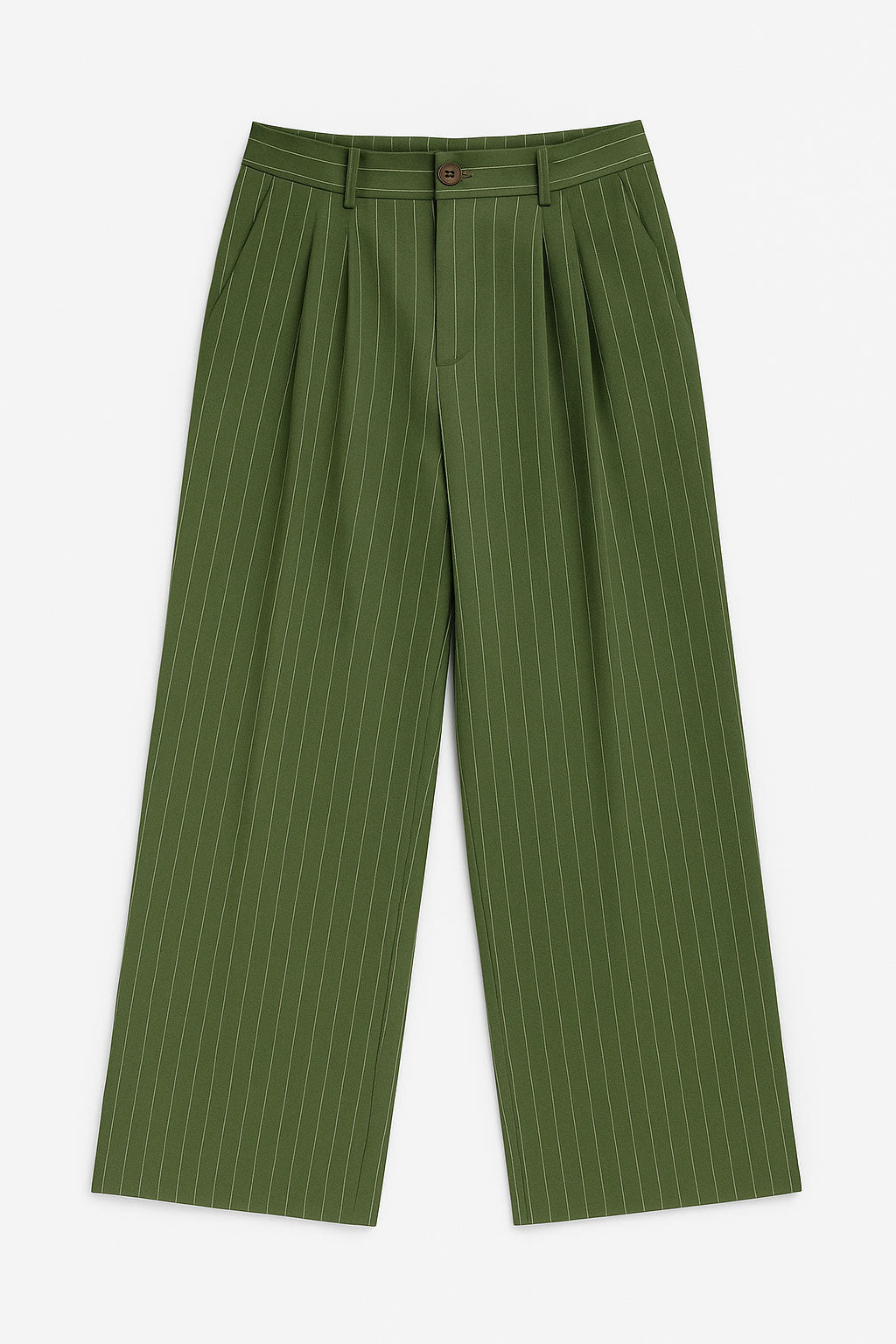 Pantalones Para Mujer De Rayas Estilo Sastrero Con Pinzas W53109 Militar