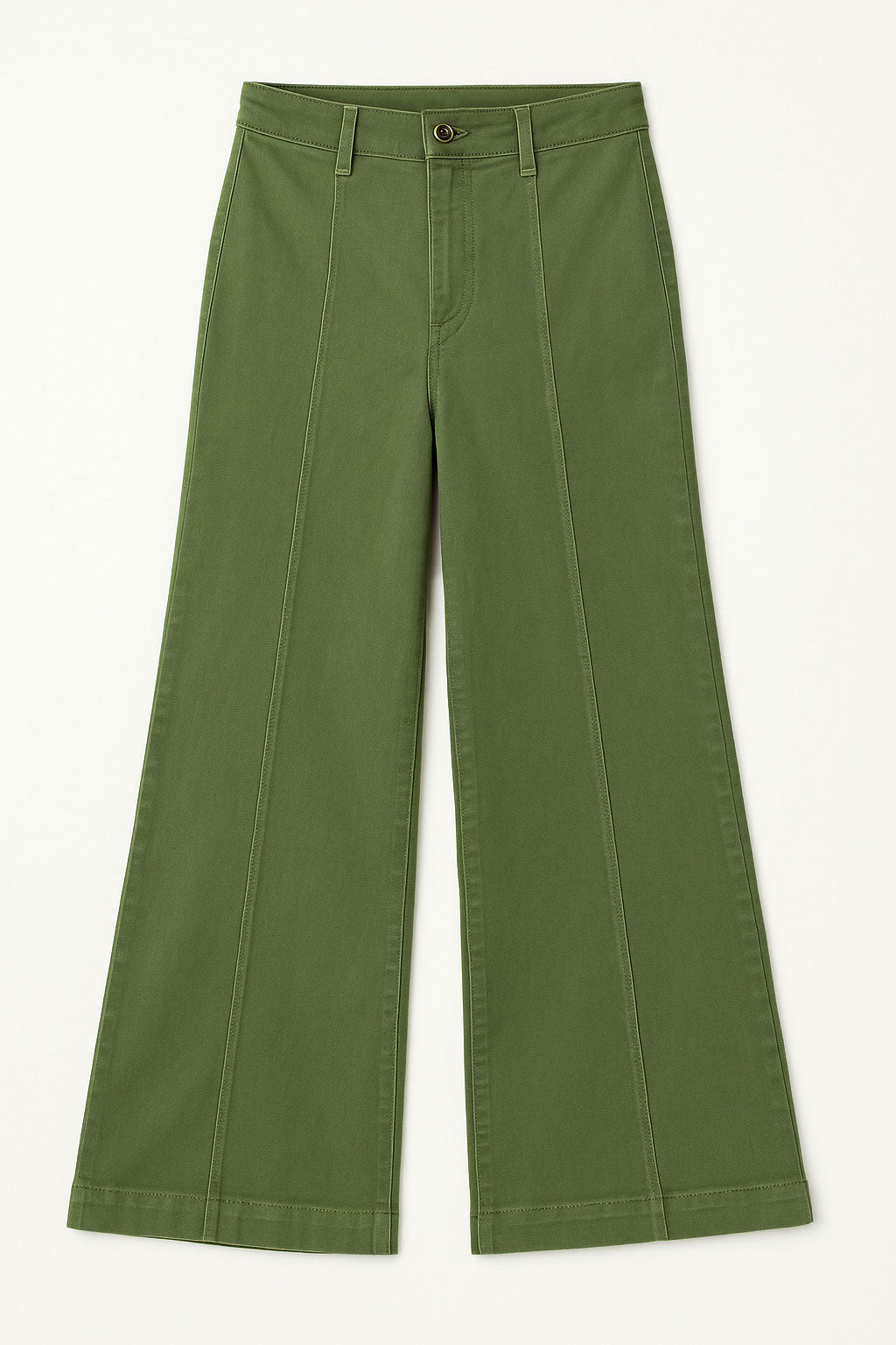 Jeans Para Mujer Wide Leg De Gabardina Con Pespunte V53105 Olivo