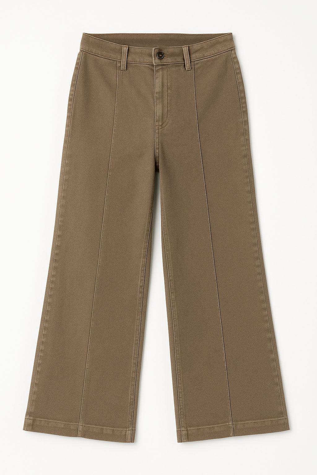 Jeans Para Mujer Wide Leg De Gabardina Con Pespunte V53105 Moka