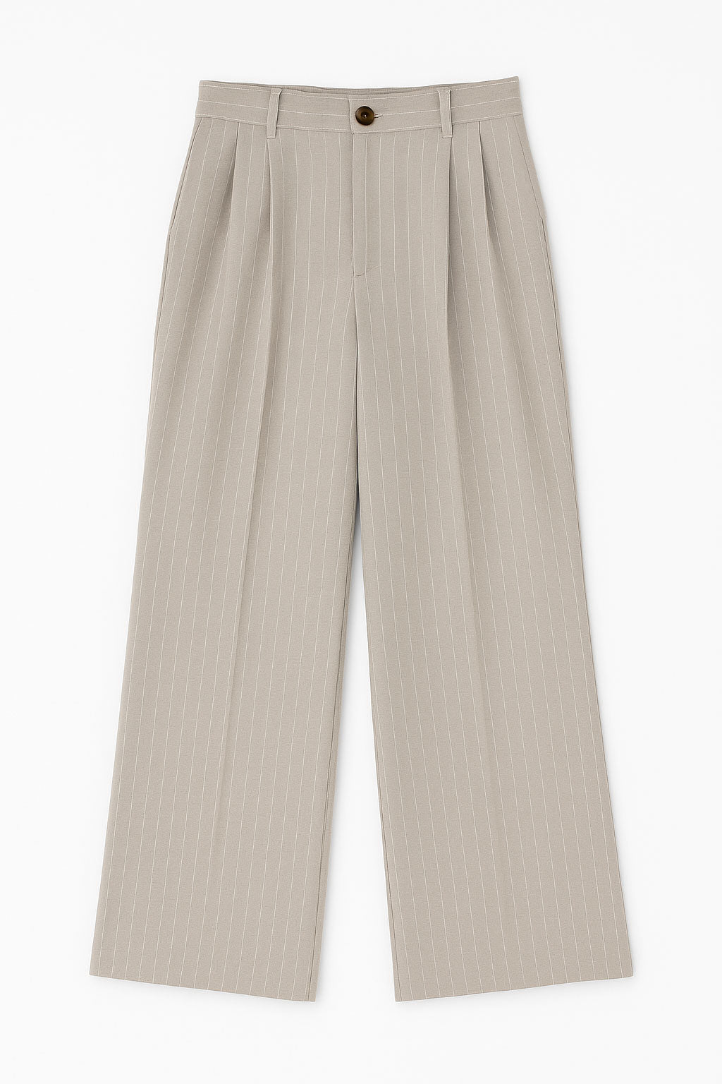 Pantalones Para Mujer De Rayas Estilo Sastrero Con Pinzas W53109 Beige