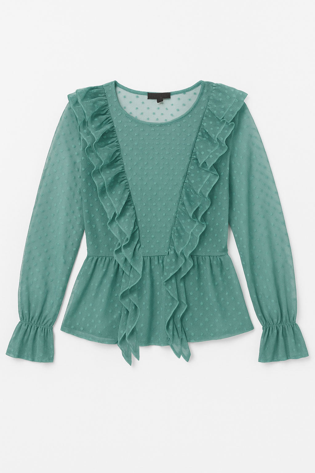 Blusas Para Mujer De Malla Con Olanes y Puntos N53124 Sage