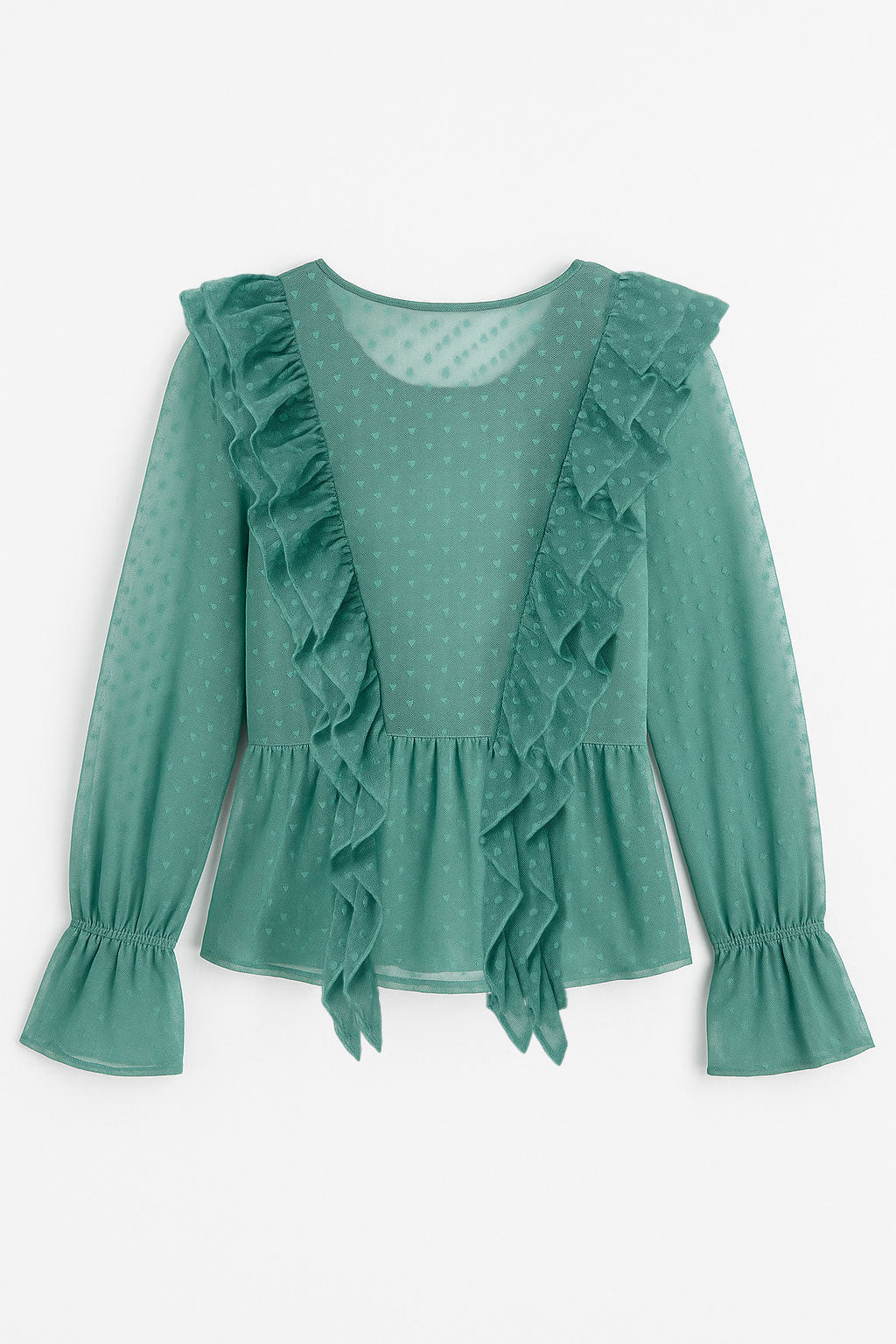 Blusas Para Mujer De Malla Con Olanes y Puntos N53124 Sage