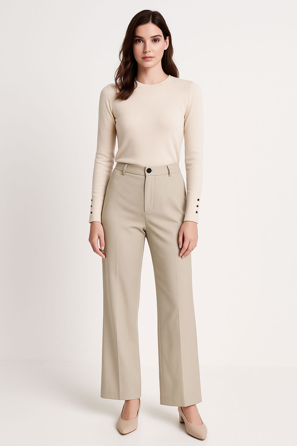Pantalones Para Mujer Corte Recto Estilo Ejecutivo W53125 Beige