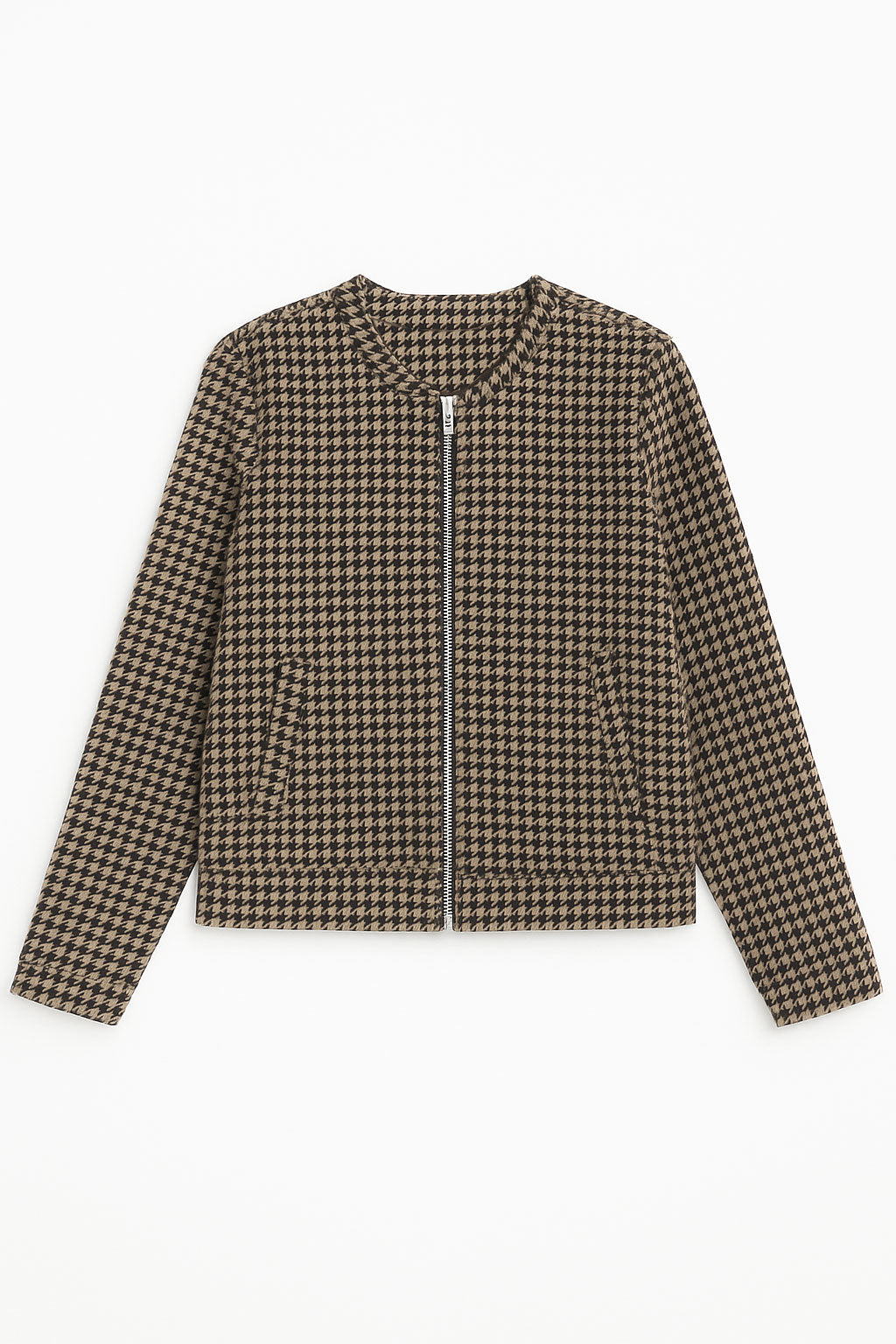 Chamarras Para Mujer Bomber Estampado Pata de Gallo Q53103 Moka