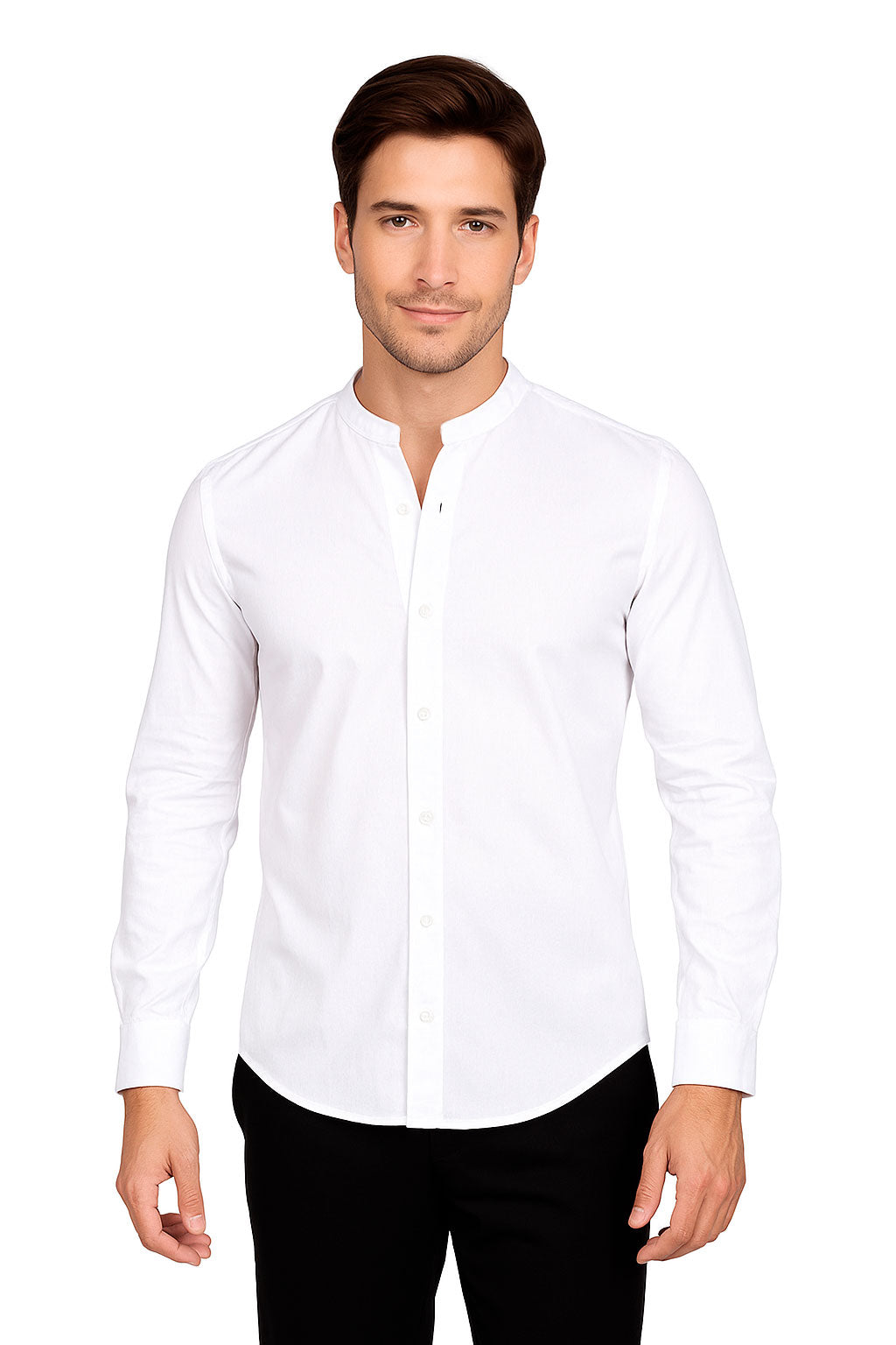 Camisas Para Hombre Jaquard Cuello Mao B55301 Blanco