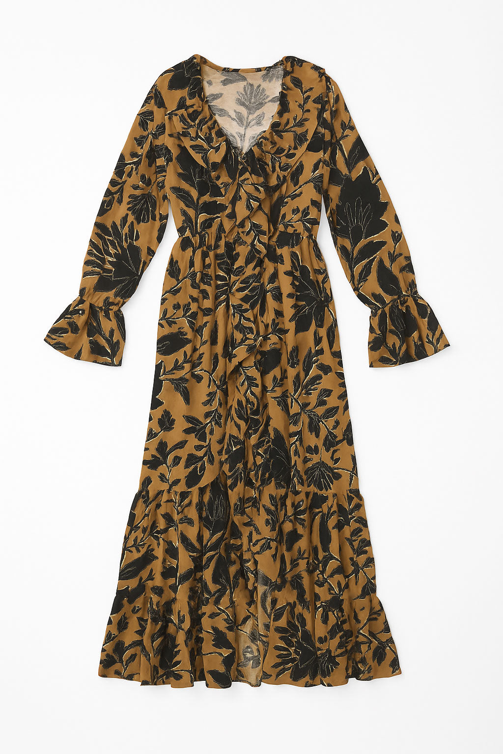 Vestidos Para Mujer Largo Con Olanes Floreado S53118 Moka