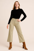 Jeans Para Mujer Wide Leg De Gabardina Con Pespunte V53105 Kaki