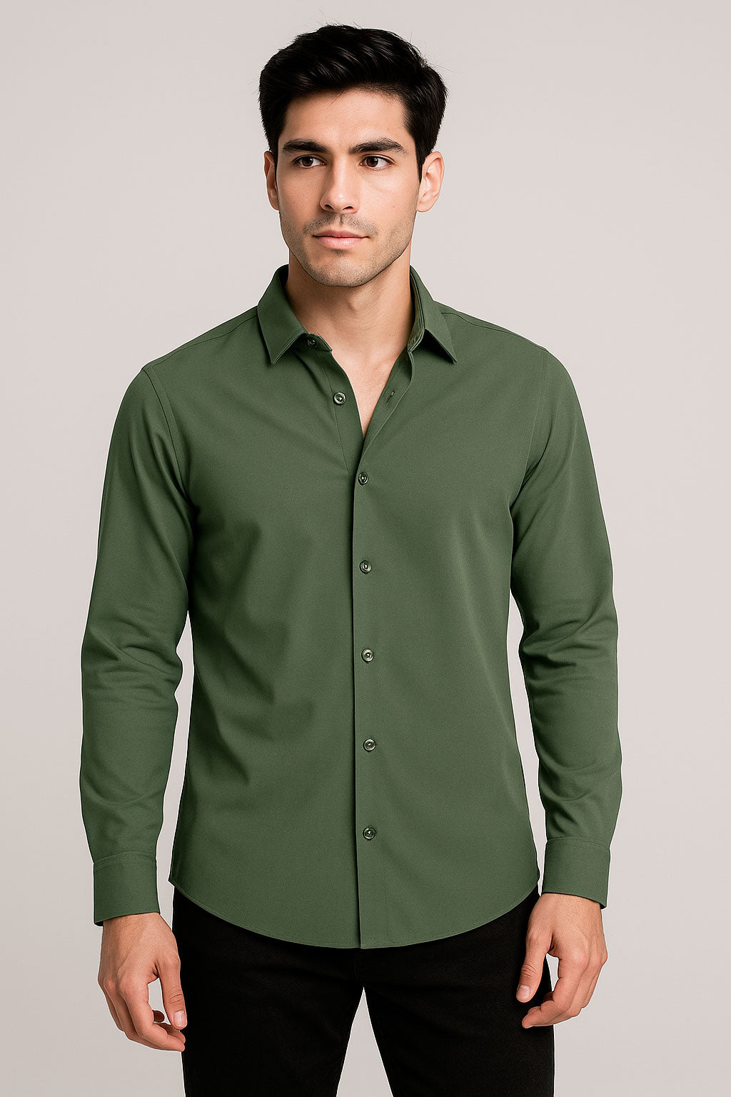 Camisas Para Hombre Jersey Spandex De Punto B55402 Olivo