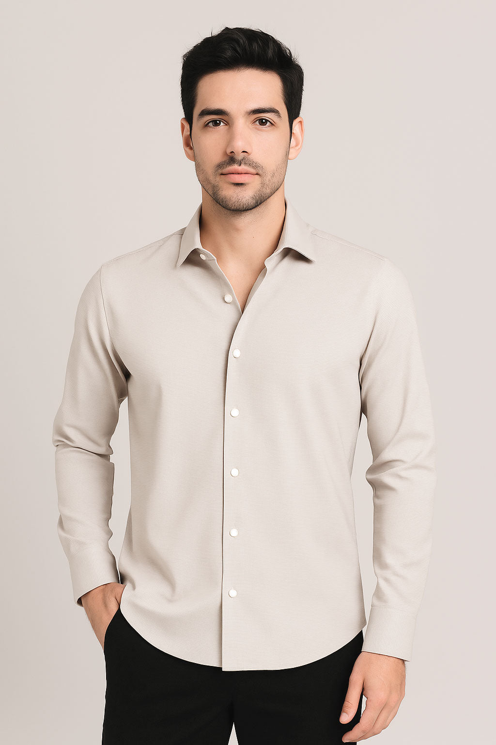 Camisas Para Hombre Spandex Premium Con Textura B55403 Beige