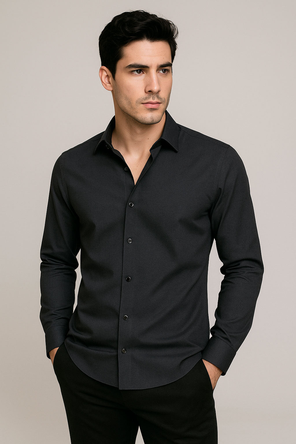 Camisas Para Hombre Spandex Premium Con Textura B55403 Negro