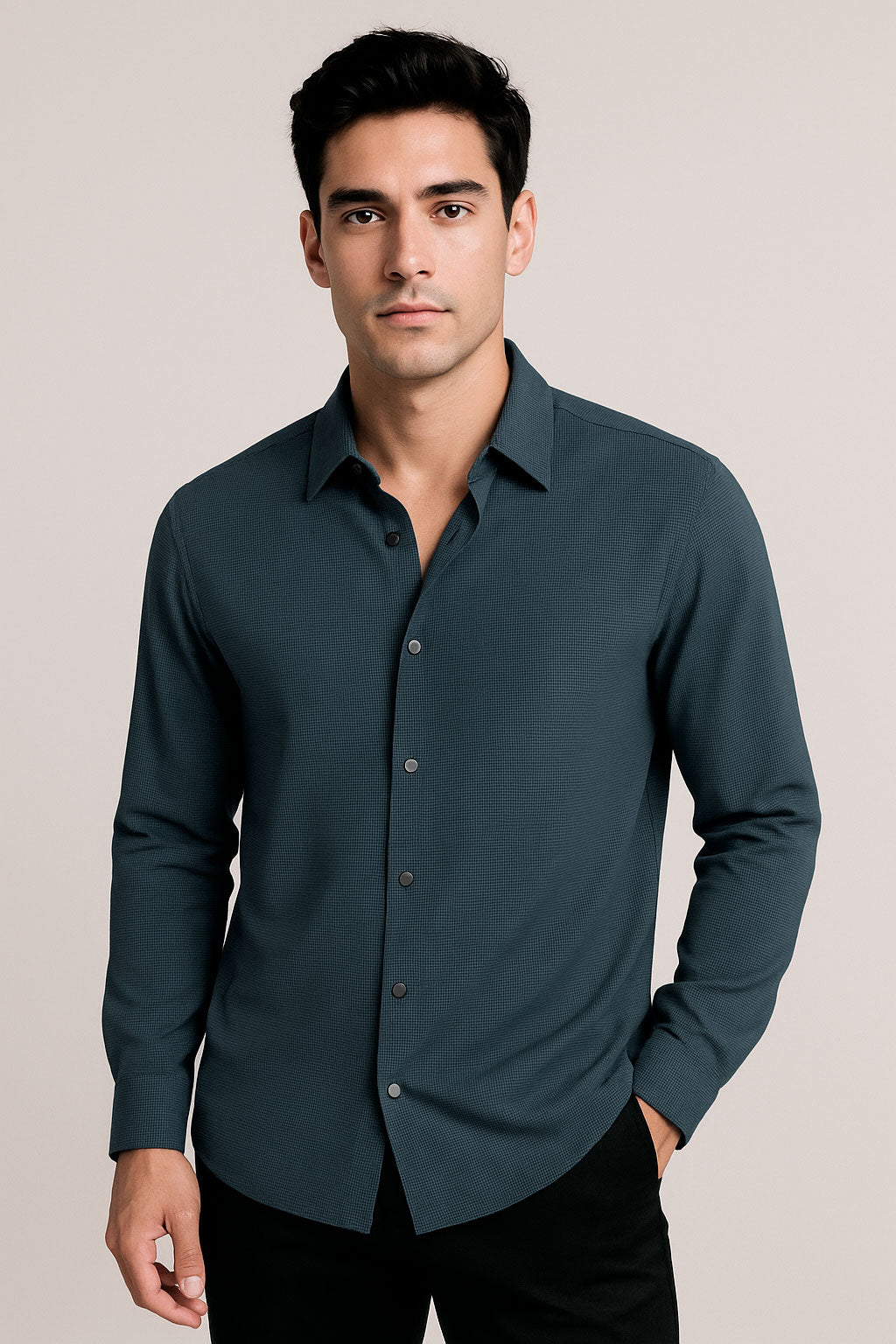 Camisas Para Hombre Spandex Premium Con Textura B55403 Teal