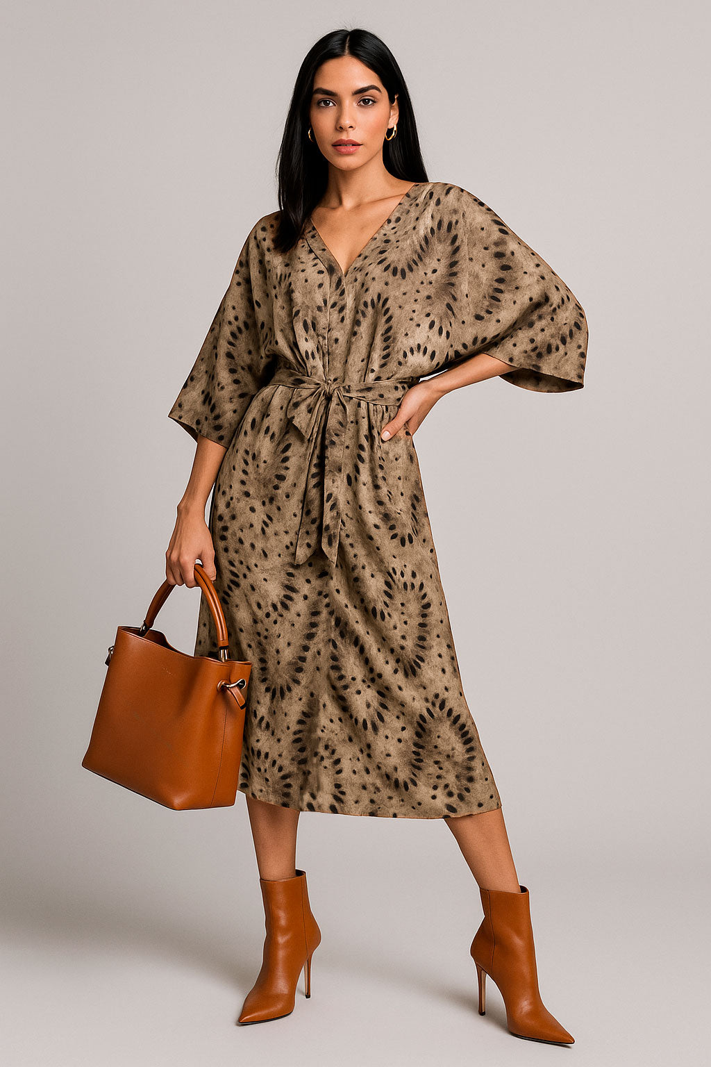 Vestidos Para Mujer Largo Animal Print Con Cinto S53112 Unico