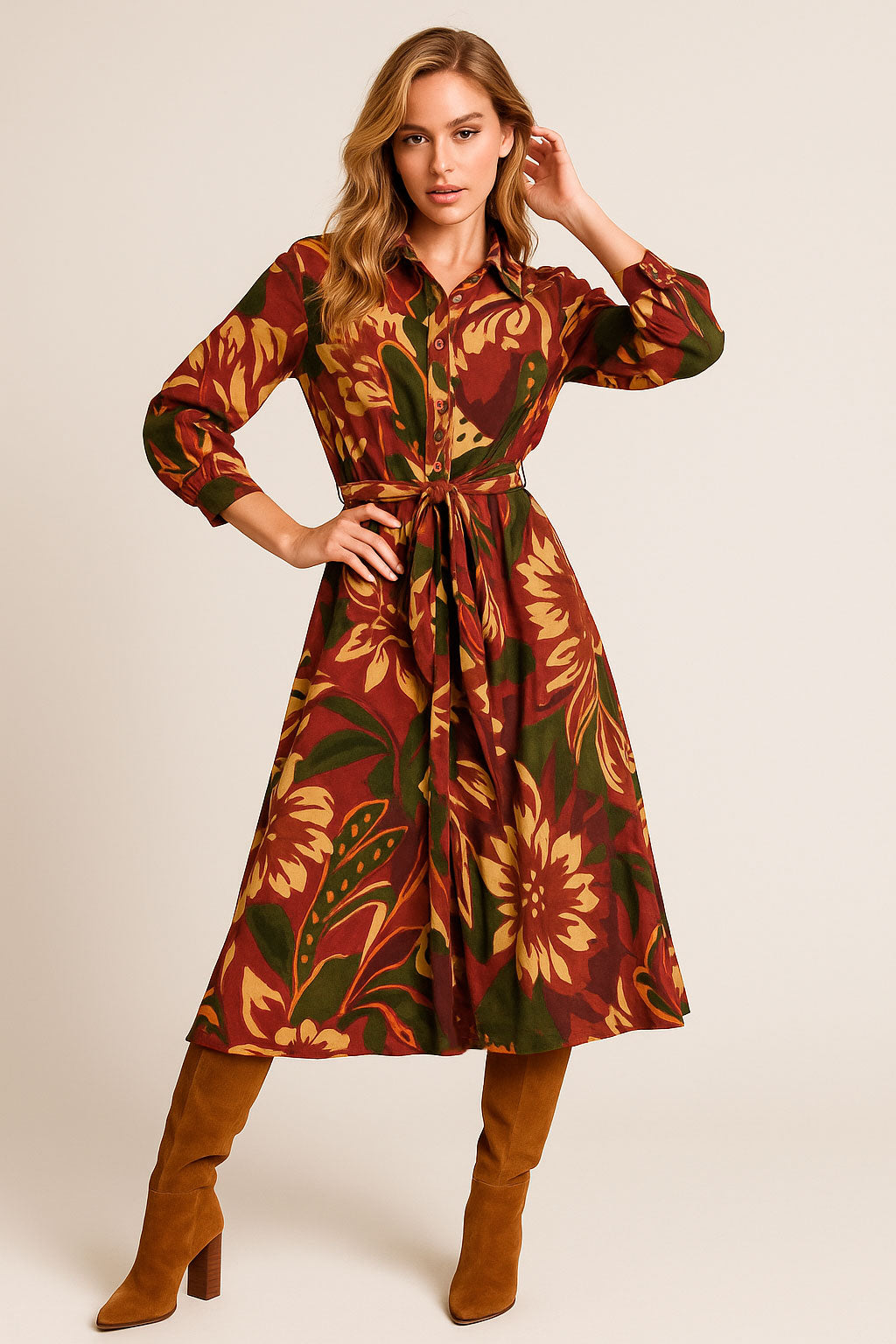 Vestidos Para Mujer Camisero Con Aletilla y Cinto S53113 Unico