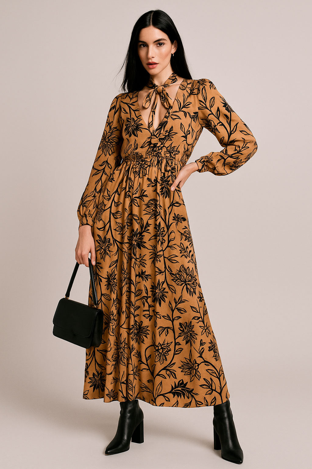 Vestidos Para Mujer Bohemio Floreado S53120 Negro/Moka