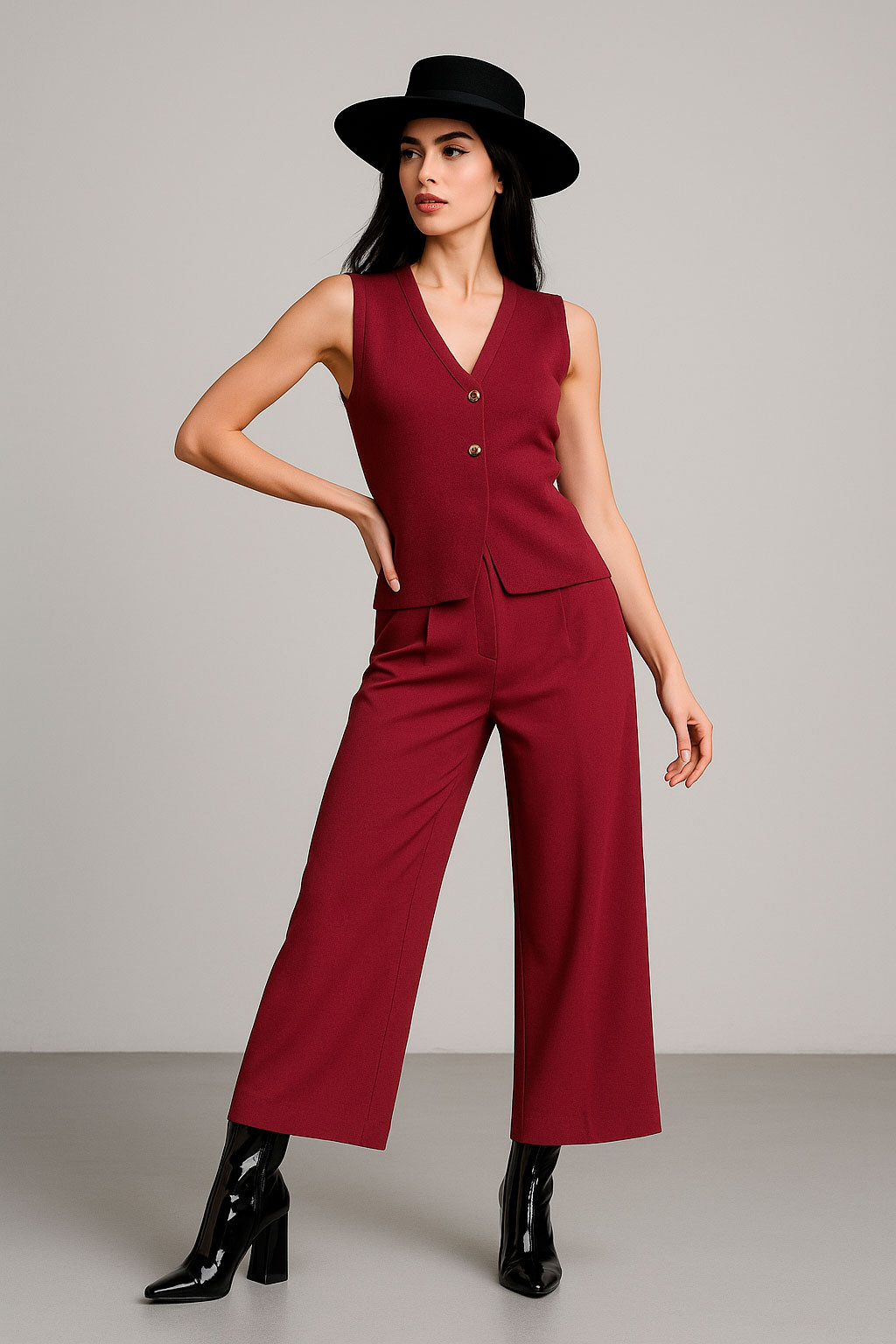 Pantalones Para Mujer Básico Amplio Con Pinzas W53113 Vino
