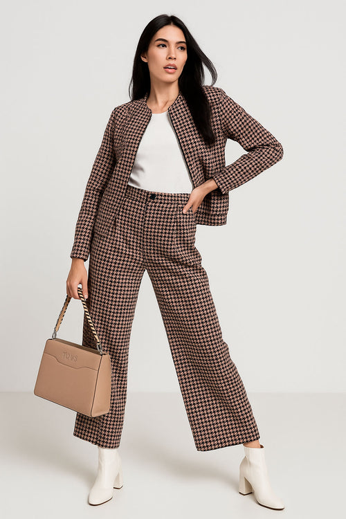 Pantalones Para Mujer Pata De Gallo Con Pinzas W53112 Rosa Palo