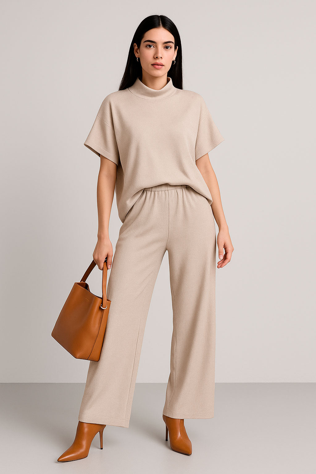 Pantalones Para Mujer Wide Leg De Canal W53118 Beige