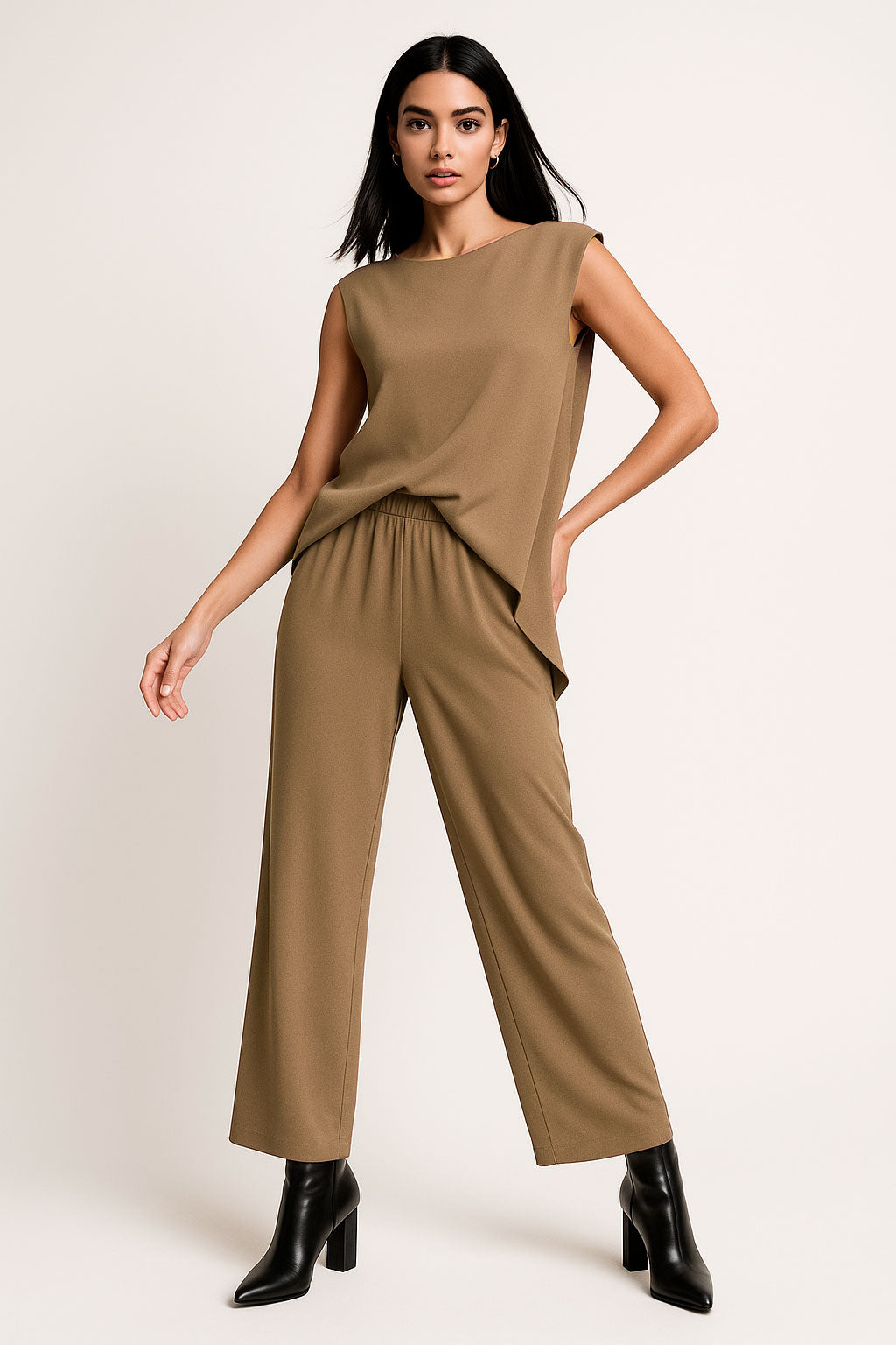 Pantalones Para Mujer Corte Amplio Estilo Fluido W53120 Camel
