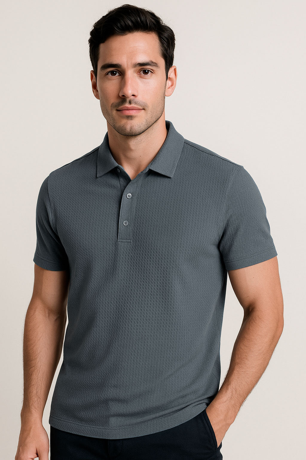 Playeras Polo Para Hombre Premium Con Textura A55405 Azul