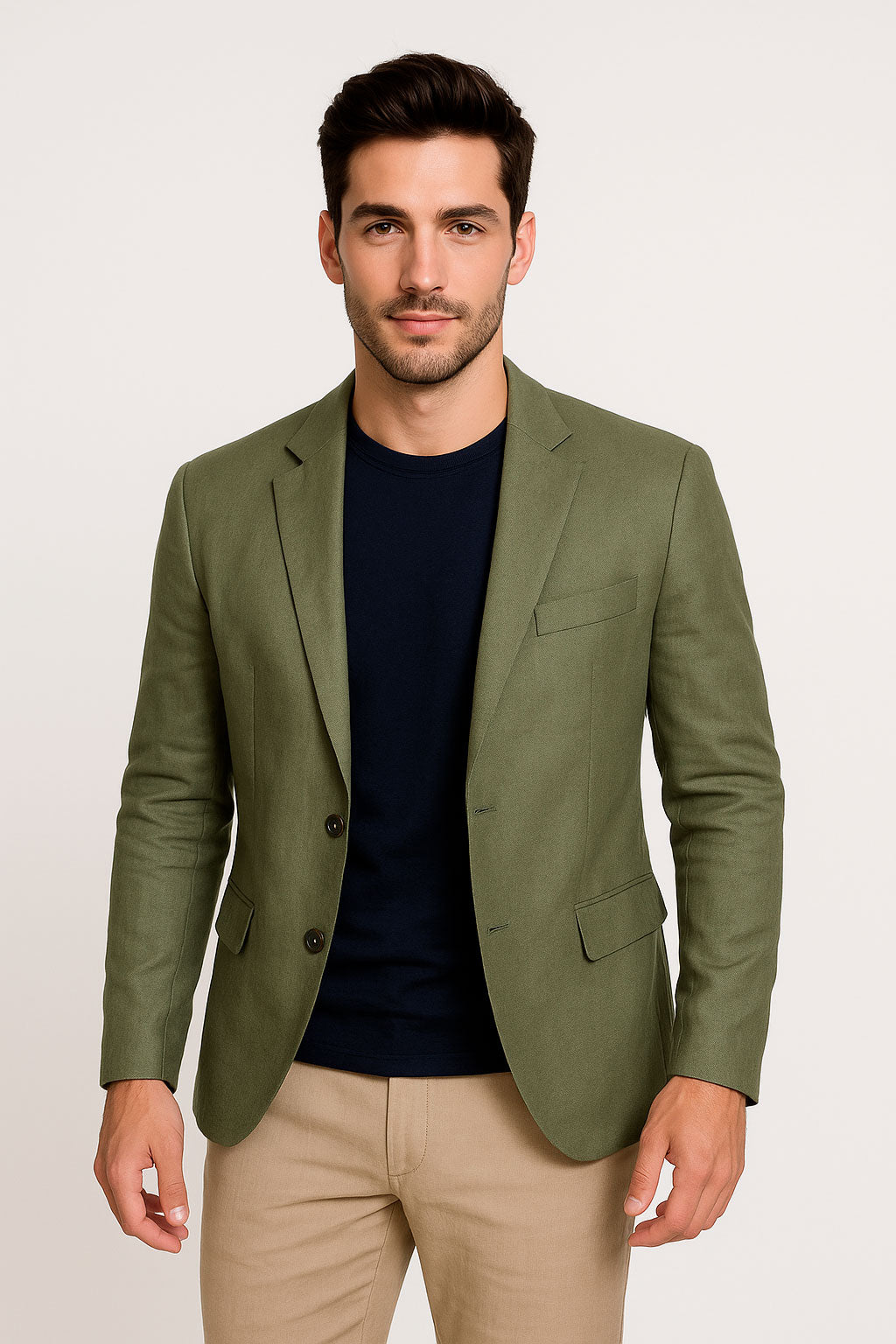 Blazers Para Hombre Casuales De Lino F51301 Olivo