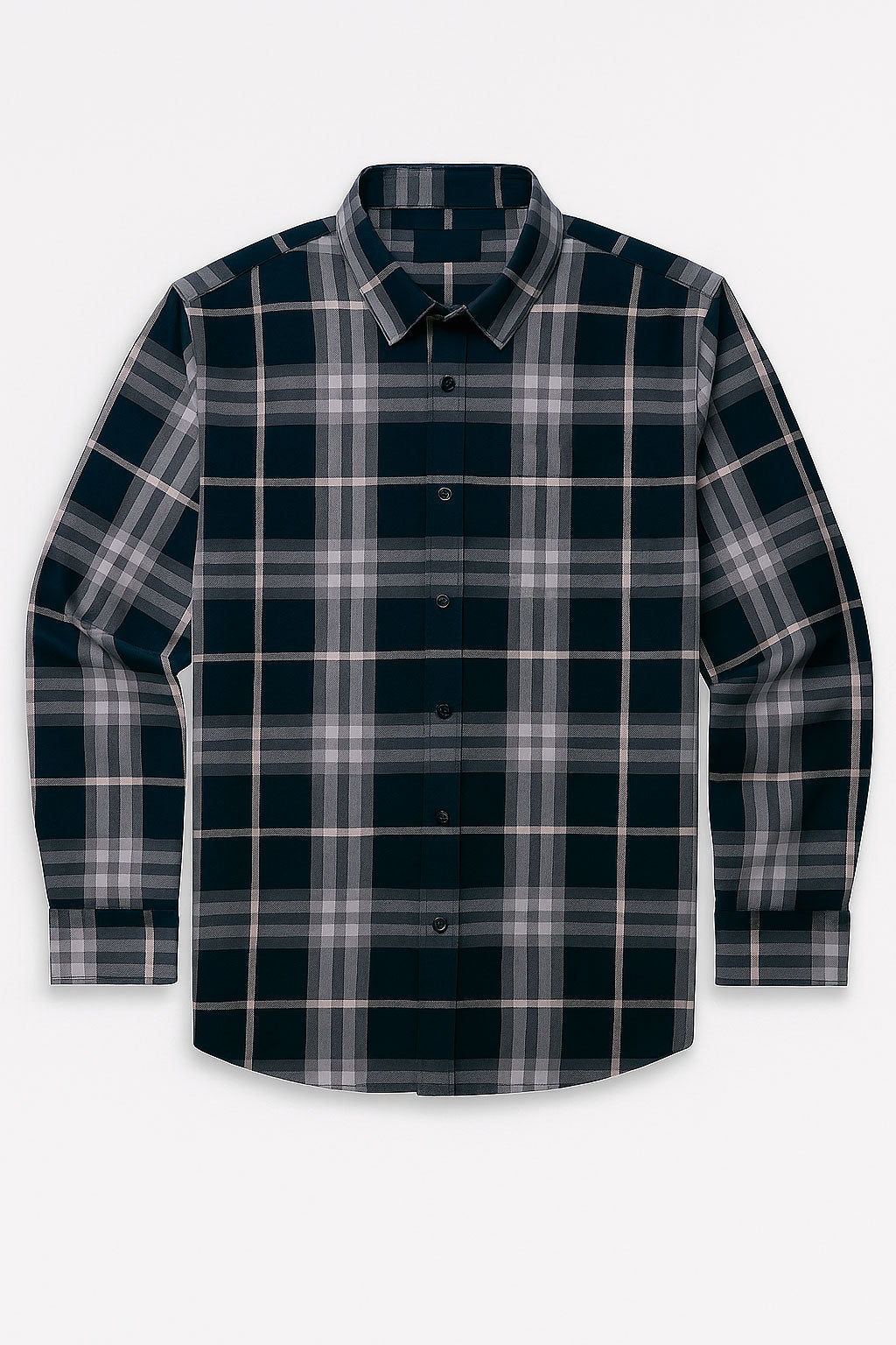 Camisas Para Hombre Manga Larga Cuadros B55308 Marino