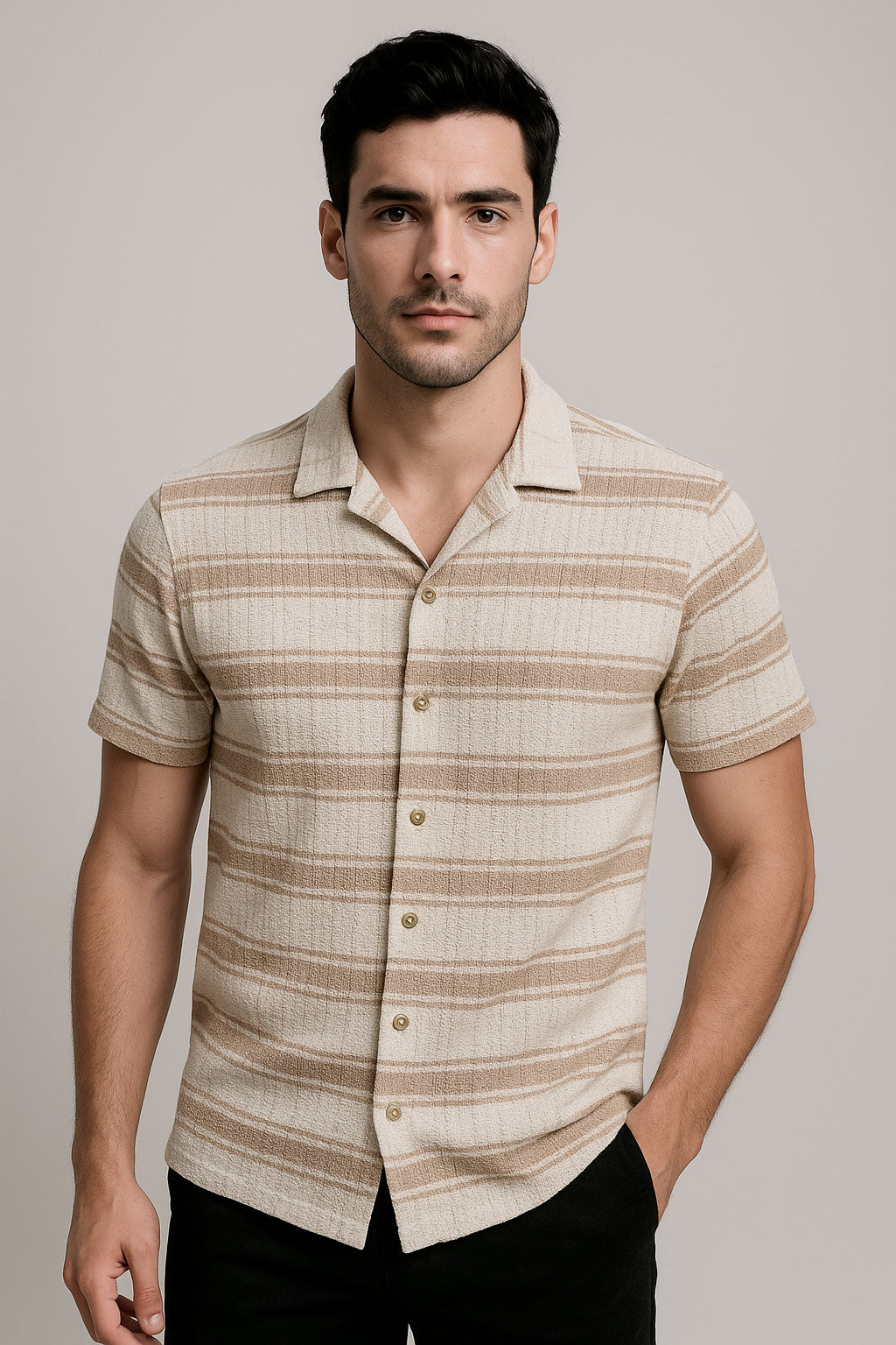 Camisas Para Hombre Crochet Vertical B51369 Arena