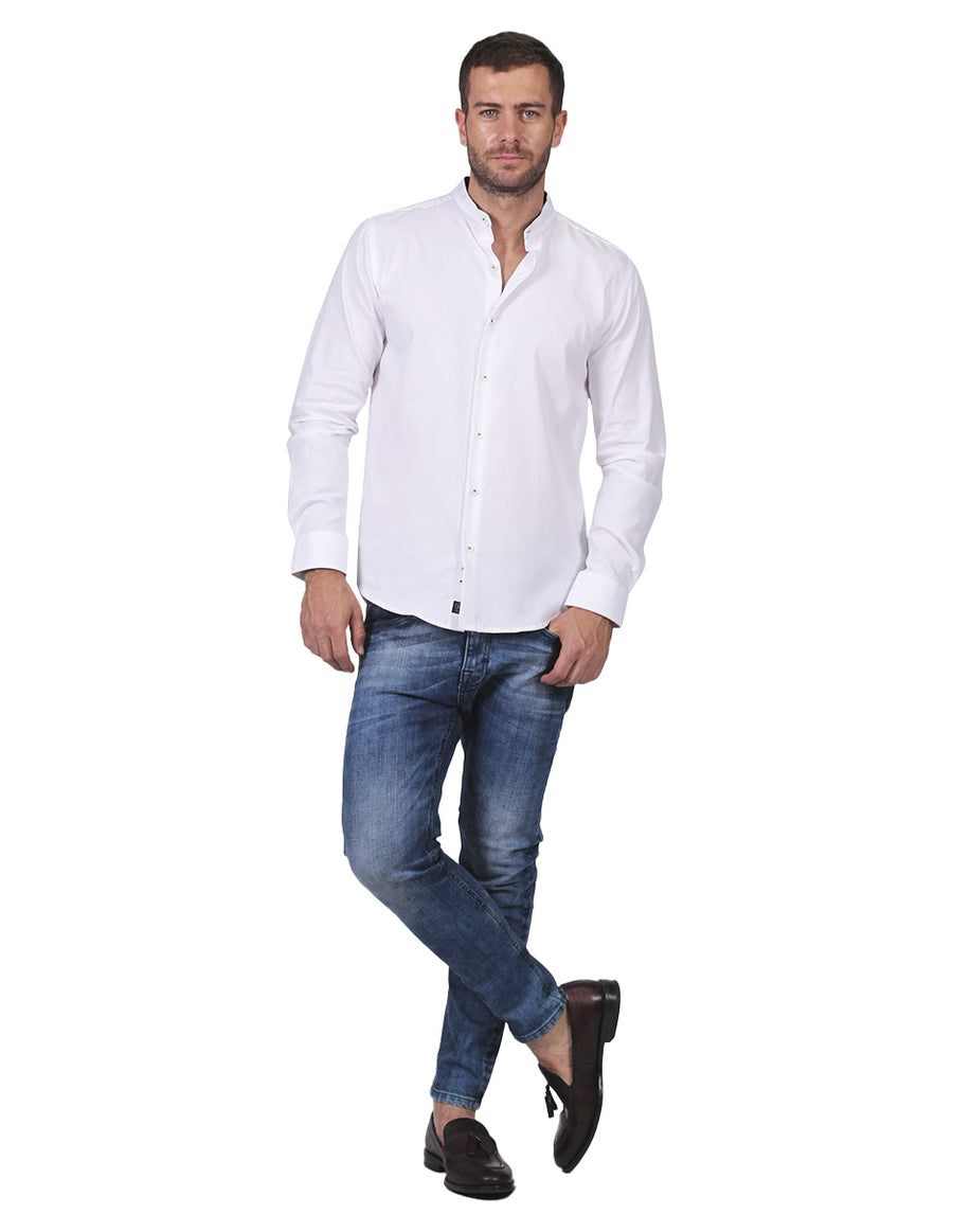 Camisas Para Hombre Bobois Casuales Moda Manga Larga Cuello Mao Lisa Básica Formal Regular Fit Blanco B25301