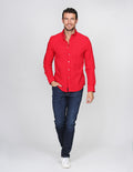 CAMISAS HOMBRE MANGA LARGA CASUALES MODA LISA ROJO B15200