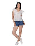 Blusas Para Mujer Bobois Moda Casuales Bodada Con Olanes Blanco N21108
