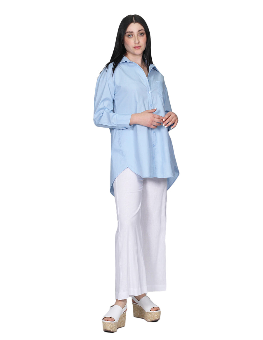 Blusas Camiseras Para Mujer Bobois Moda Casuales Manga Larga Azul N21119