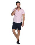 Camisas Para Hombre Bobois Moda Casuales Manga Corta Estampado Puntos Slim Fit Rosa B21378