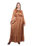 Vestidos Para Mujer Bobois Moda Casuales Maxi Largo Satinado Estampado Manga Larga Camel S23122