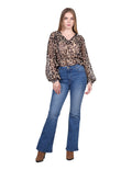 Jeans Para Mujer Bobois Pantalon Mezclilla Acampanado V23100 Stone