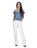 Jeans Para Mujer Bobois Moda Casuales Pantalones de Mezclilla Acampanados Blanco V21100