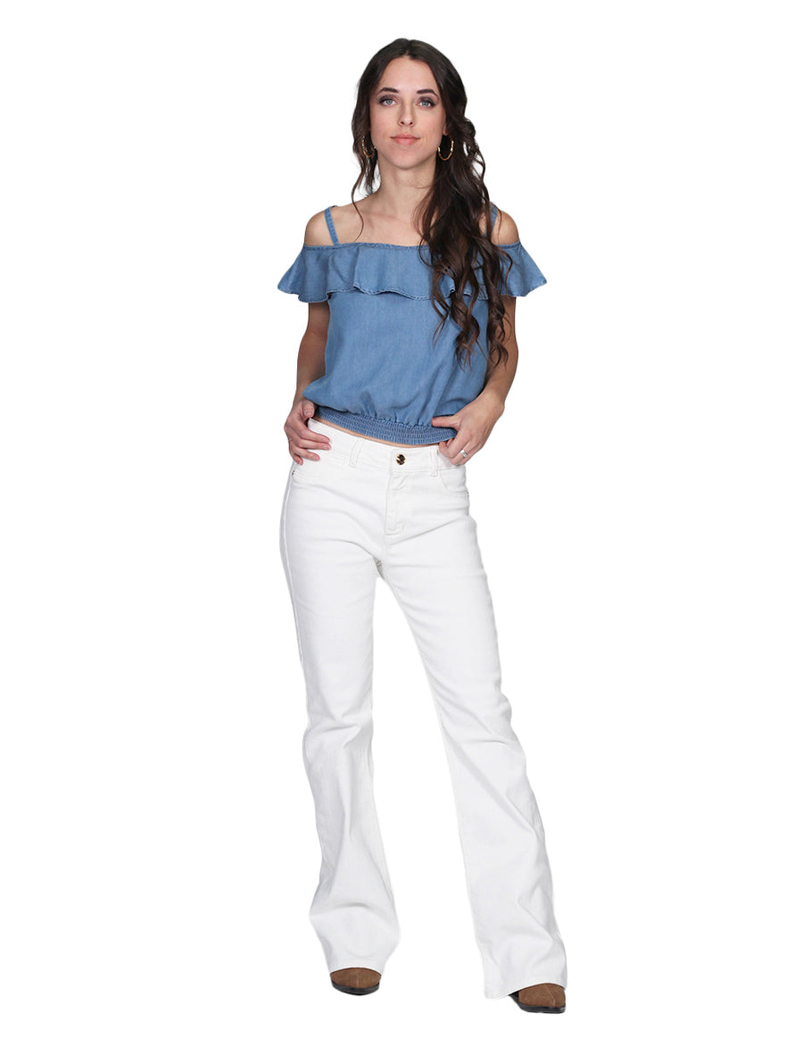 Jeans Para Mujer Bobois Moda Casuales Pantalones de Mezclilla Acampanados Blanco V21100