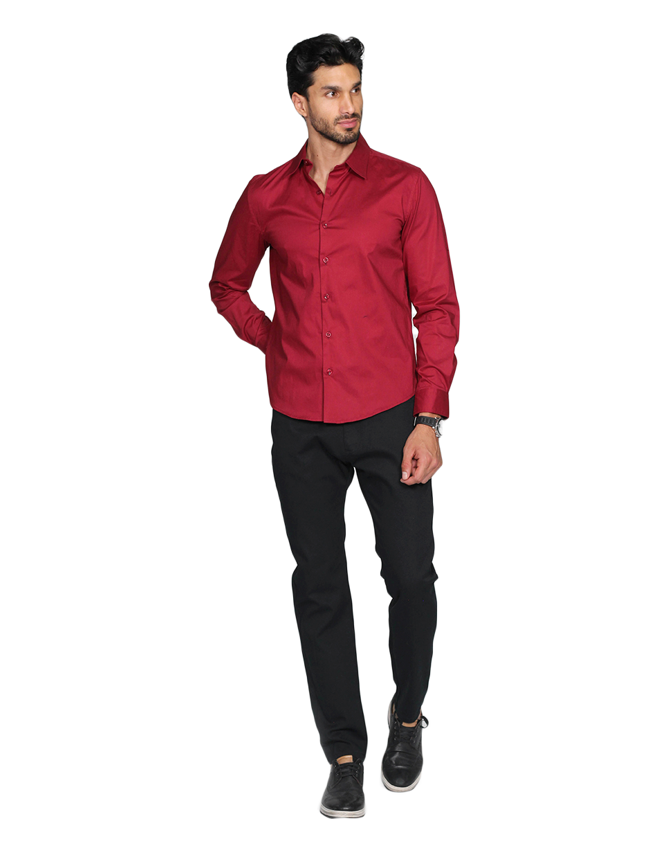 Camisas Para Hombre Manga Larga Slim Fit Vino BPOPST