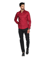 Camisas Para Hombre Manga Larga Slim Fit Vino BPOPST