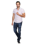 Camisas Para Hombre Bobois Moda Casuales Manga Corta Cuadros Slim Fit Blanco B21153