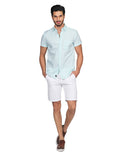 Camisas Para Hombre Manga Corta Lino Relaxed Fit Aqua B21374