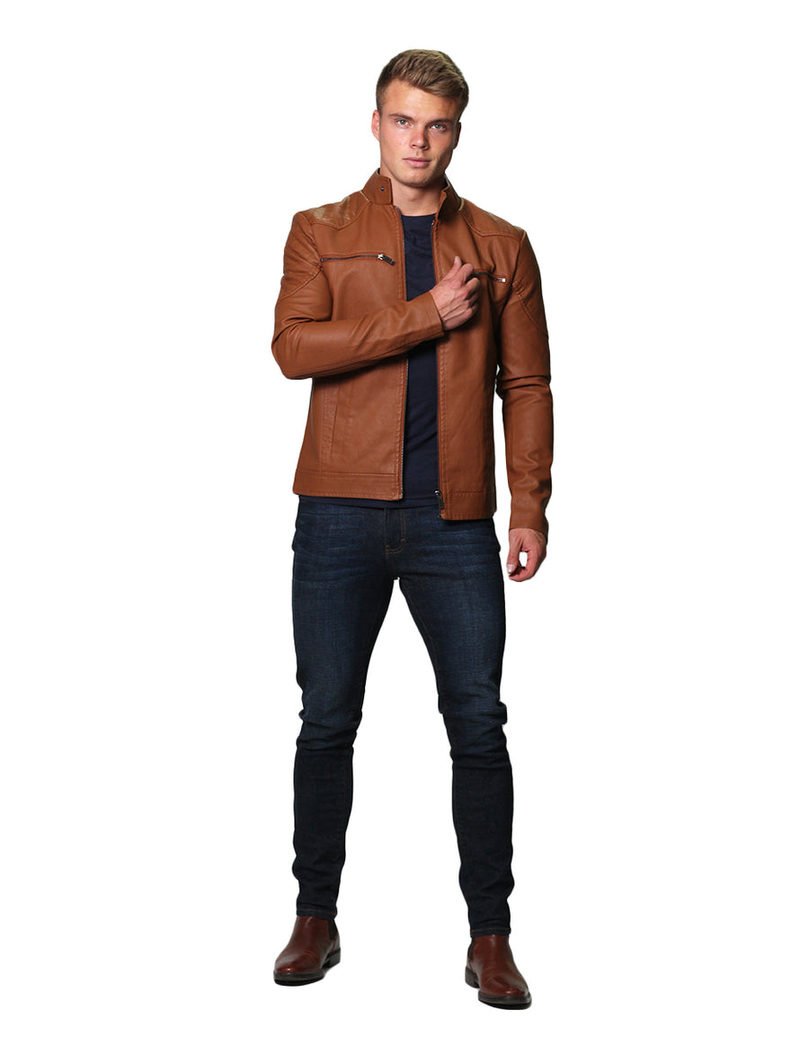 Chamarras Hombre Piel Sintetica Casuales Moda Camel D25113 BOBOIS