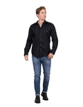 Camisas Para Hombre Manga Larga Formal Basica Lisa Slim Fit Negro B25111