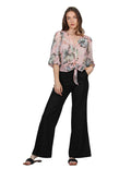 Pantalones Para Mujer Bobois Moda Casuales Lino Amplio Comodo Tiro Alto Negro W21103