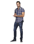 Camisas Para Hombre Bobois Moda Casuales Manga Corta Cuadros Slim Fit Marino B21157