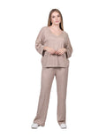 Pantalones Para Mujer Tejido De Punto Jaspe Beige W23109