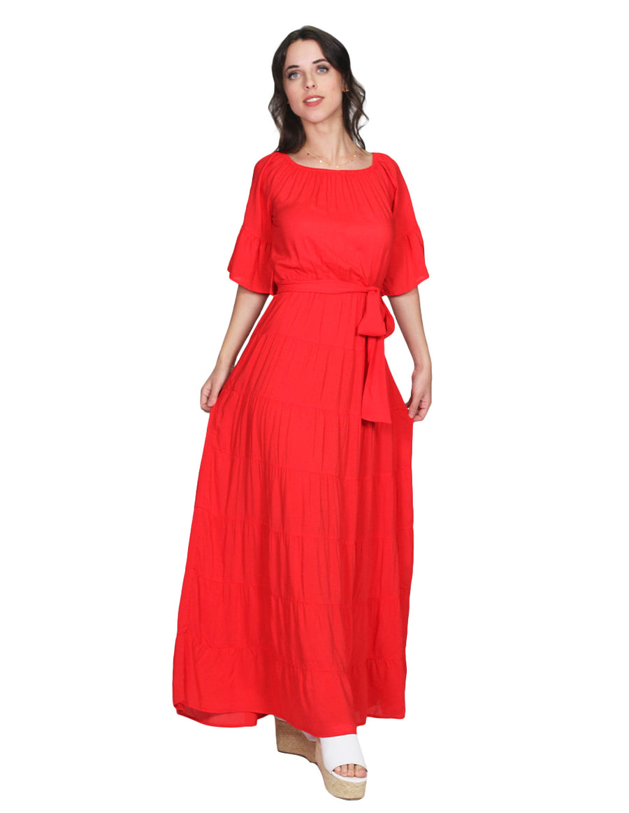 Vestidos Para Moda Casuales Off Shoulders Liso Largo Rojo – BOBOIS